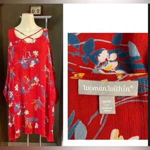 WOMAN WITHIN Open- Sleeve 3/4 Sleeve-Henley Style-Floral Tunic. Size 5X